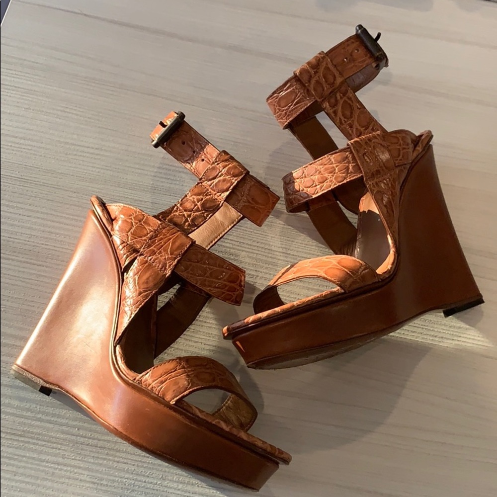 Bottega Veneta Crocodile Platform Wedges